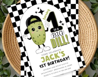 Pickle Boy 1st Birthday Invitation - Big Dill - Editable 5x7 (PDF/JPEG)