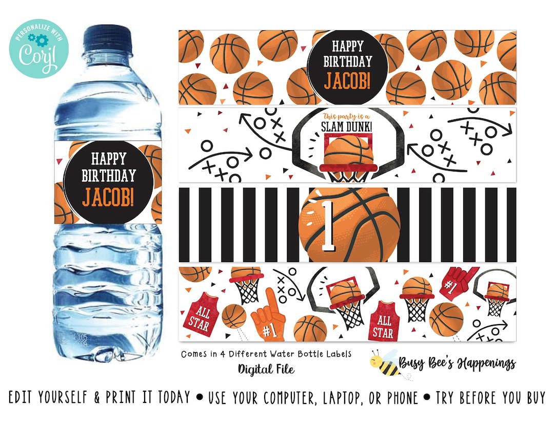 Basketball Water Bottle Labels Basketball Birthday Labels Basketball ...