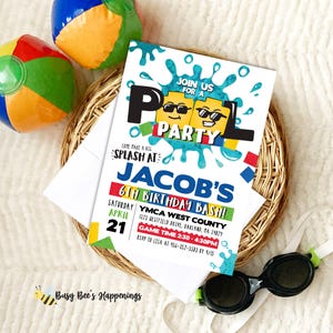 Block Pool Birthday Invitation, Editable Building Blocks Birthday Invitation, Pool Birthday Invite, Summer Birthday, Outdoor, Builder Invite