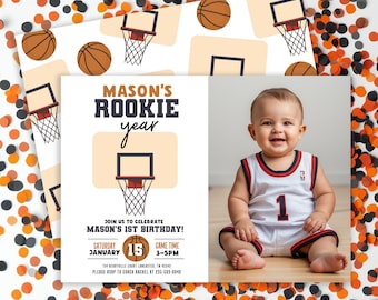 Basketball First Birthday Rookie Invitation: Editable Sports Theme 1st birthday invite (Digital Download)