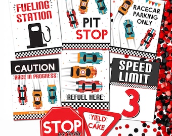 Race Car Birthday Party Signs: Racetrack Party Racing Decor (Digital Download)
