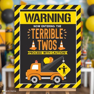 Terrible Two Construction Birthday Sign | Dump Truck Party Decor (Digital Download)