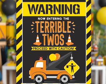 Terrible Two Construction Birthday Sign | Dump Truck Party Decor (Digital Download)