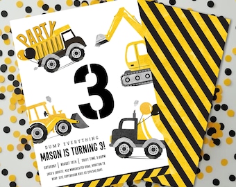 Construction Birthday Invitation, Dump Truck Invite, Editable (5x7 Inch)