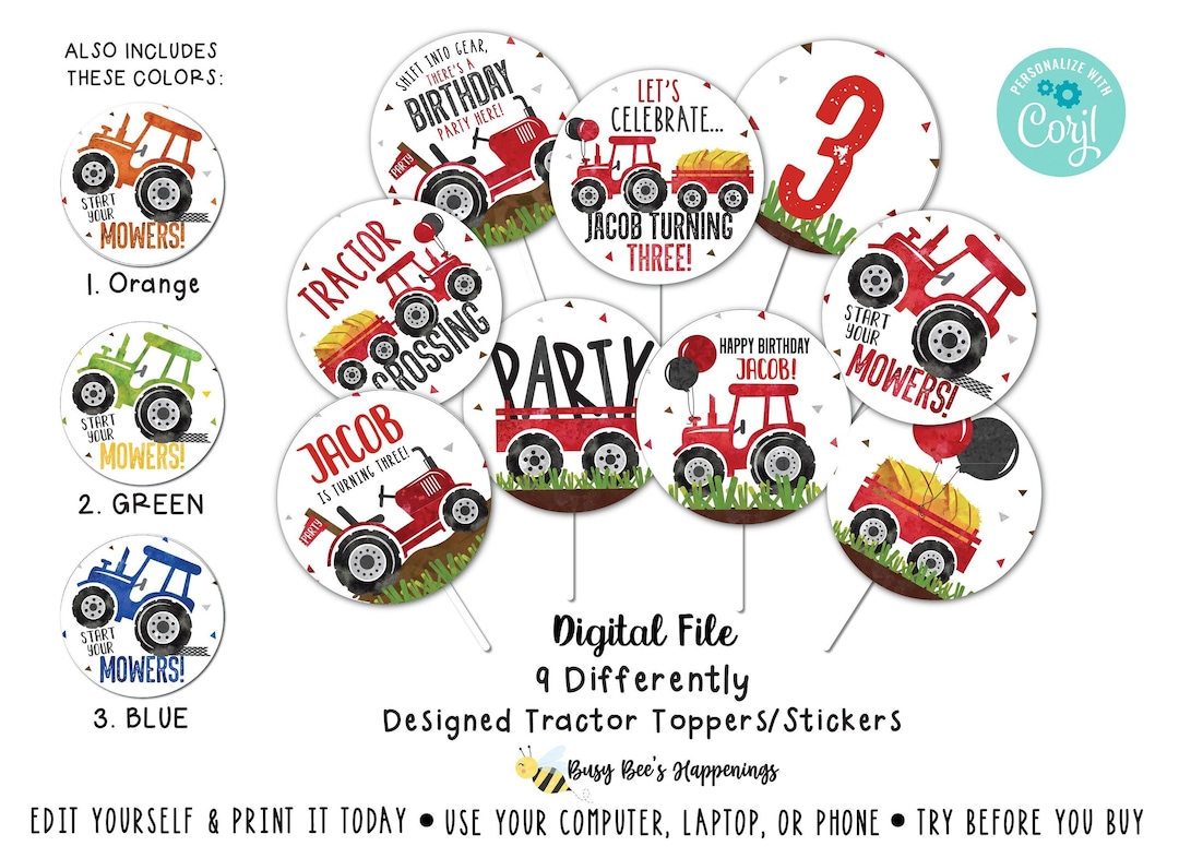 Tractor Cupcake Toppers Tractor Birthday Cupcake Toppers Farm Birthday ...