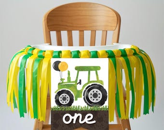 Green Tractor High Chair Banner, Smash Cake First Birthday Decor (Digital Download)