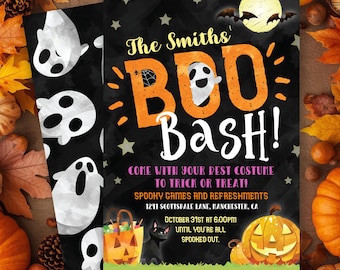 Boo Bash Halloween Party Invitation, Spooky Costume Party Invite (Digital Download)
