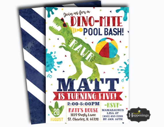 Dinosaure Anniversaire Invitation Piscine Anniversaire Etsy France