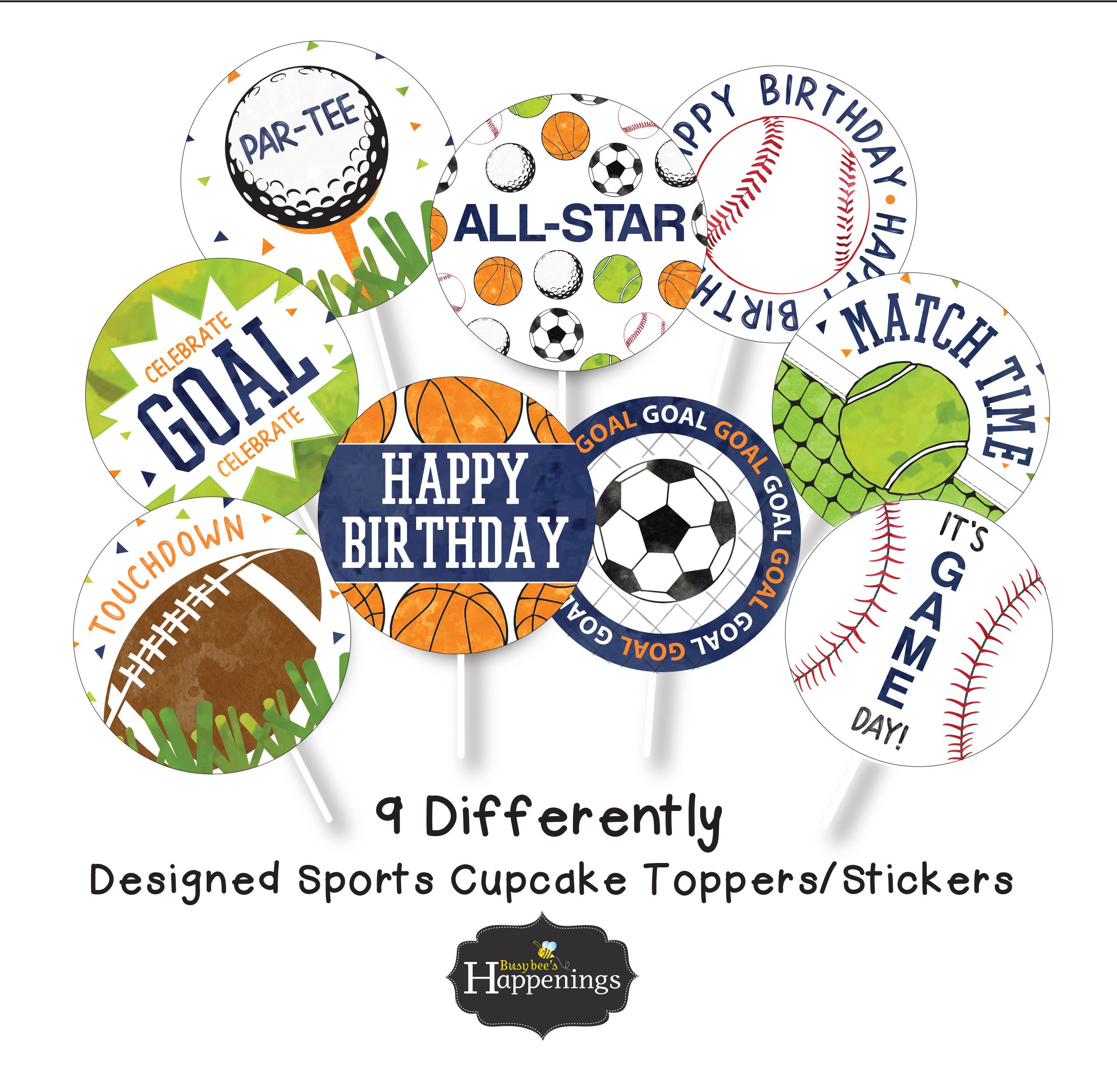 Sports Cupcake Toppers Sports Decorations Sports Birthday Etsy