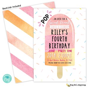 Popsicle Birthday Invitation, Editable Swim Party Invite, Pop On Over Chill With Us Birthday Party, Pink Girl Popsicle Ice Cream Party
