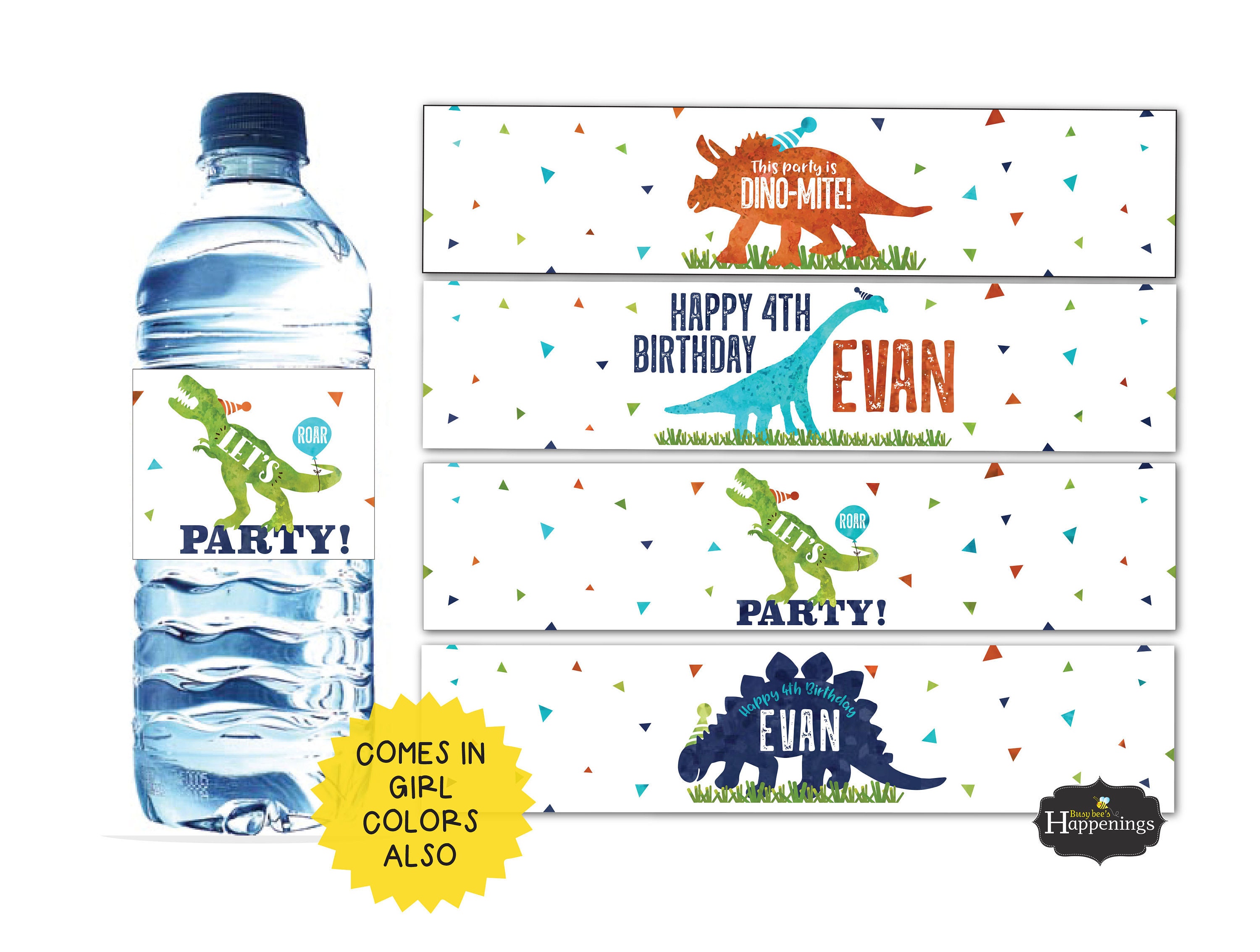 Dinosaur Water Bottle Labels Dinosaur Birthday Dinosaur Water Etsy