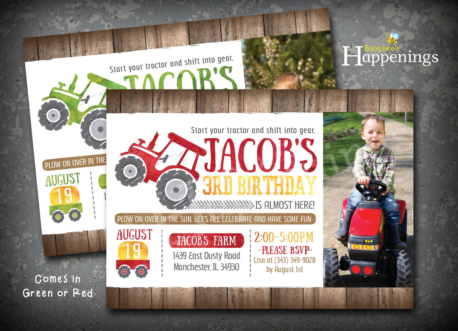 Tractor Birthday Invitation Tractor Invite John Deere Invite Etsy