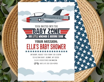 Fighter Jet Baby Shower Invitation: Editable Aviation Military Shower Invite (digital file 5x7")