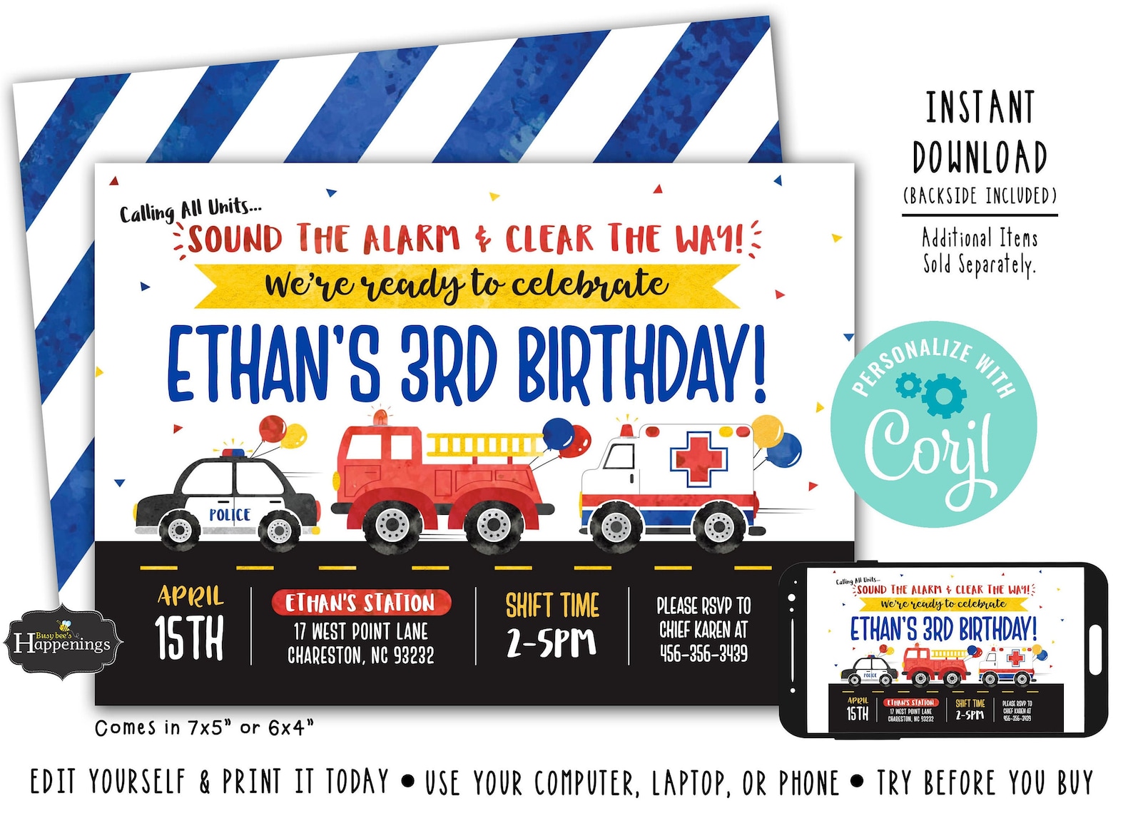 First Responders Birthday Invitation First Responders Invite - Etsy