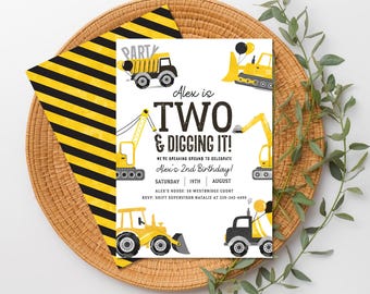 Construction 2nd Birthday Invitation, Two Digging It Party Template (Digital Download)