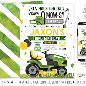 Riding Lawnmower Birthday Invitation Tractor Birthday Invitation Lawnmower Invite Yard Tools Birthday Digital File Busy bee's Happenings
