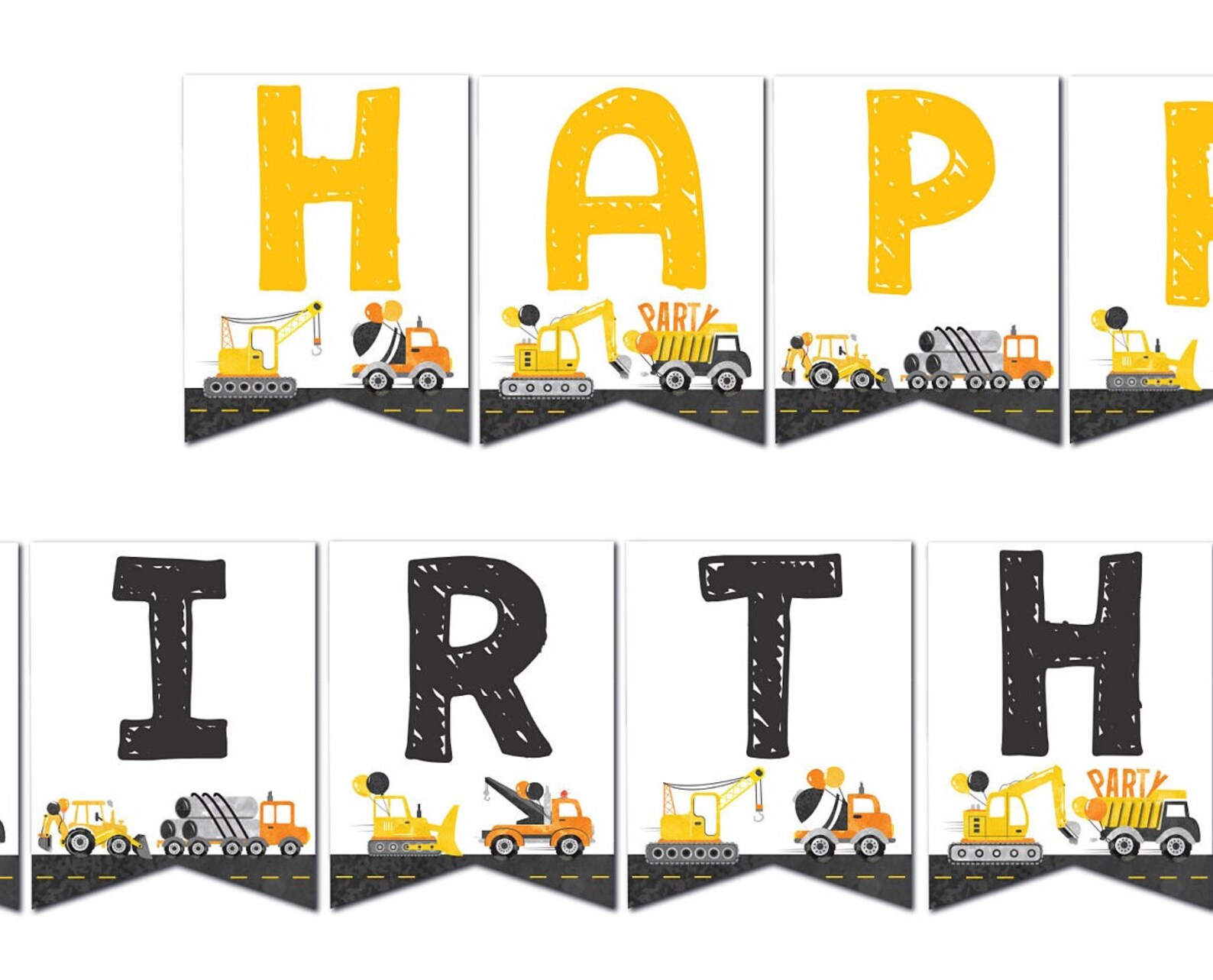 Construction Happy Birthday Banner Construction Birthday - Etsy