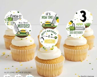 Lawn Mower Birthday Cupcake Toppers: Yard Tools Party (Digital File)