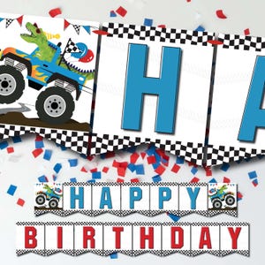 Dinosaur Monster Truck Birthday Banner (Digital File), T-Rex  Racetrack Decor