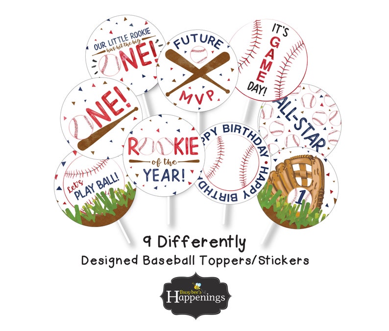 Baseball Cupcake Toppers Rookie of the Year Cupcake Toppers Baseball Cupcake Toppers Baseball Birthday Digital File by Busy bee/'s Happenings