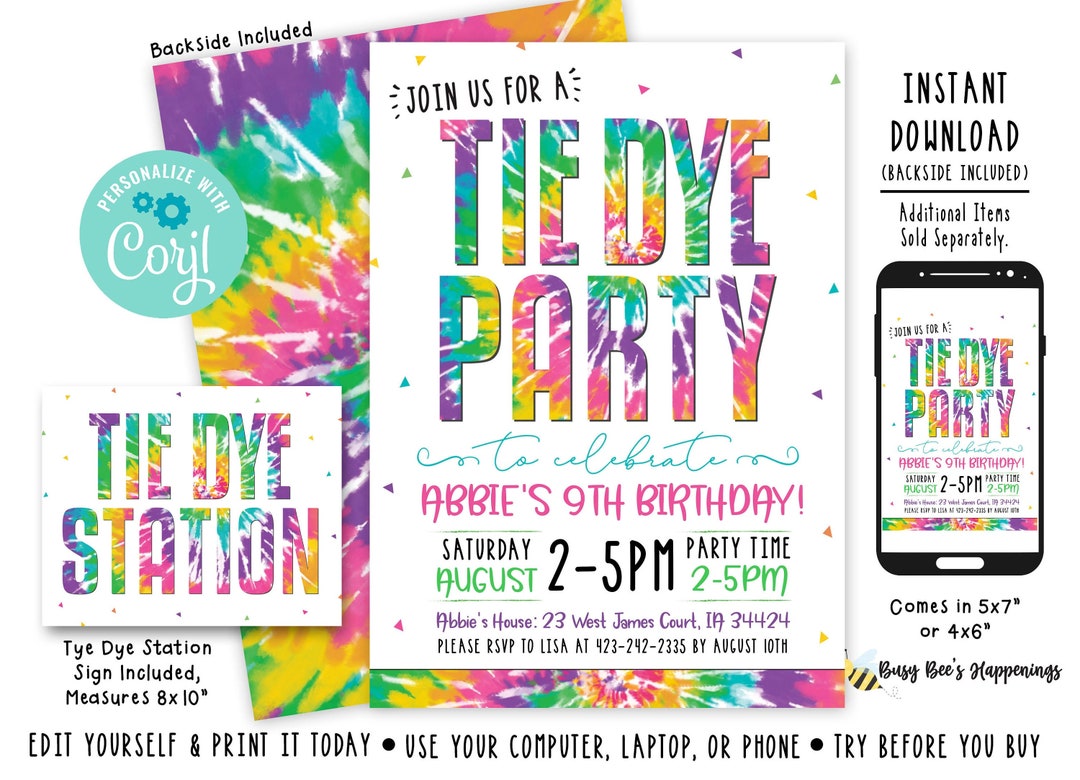 Tie Dye Birthday Invitation Tie-dye Birthday Invitation Tie Dye Girl ...