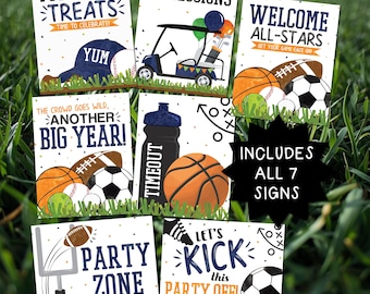 Sports Birthday Party Signs, All Star Decorations, Basketball Football Soccer (PDF)