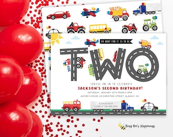 Transportation Second Birthday Invite: Truck Theme turning two Party Invitation (Digital Download)