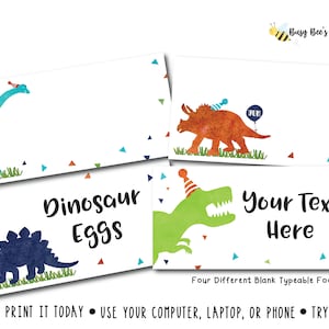 Tiendas de comida para cumpleaños de dinosaurios Tiendas de comida de dinosaurios en acuarela Etiquetas de comida de dinosaurios Cumpleaños de T-Rex Archivo digital Sucesos de Busy Bee