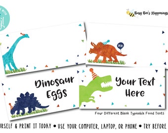 Dinosaur Birthday Food Tents Watercolor Dinosaur Food Tents Dinosaur Food Labels  t-rex birthday  Digital File Busy bee&#39;s Happenings