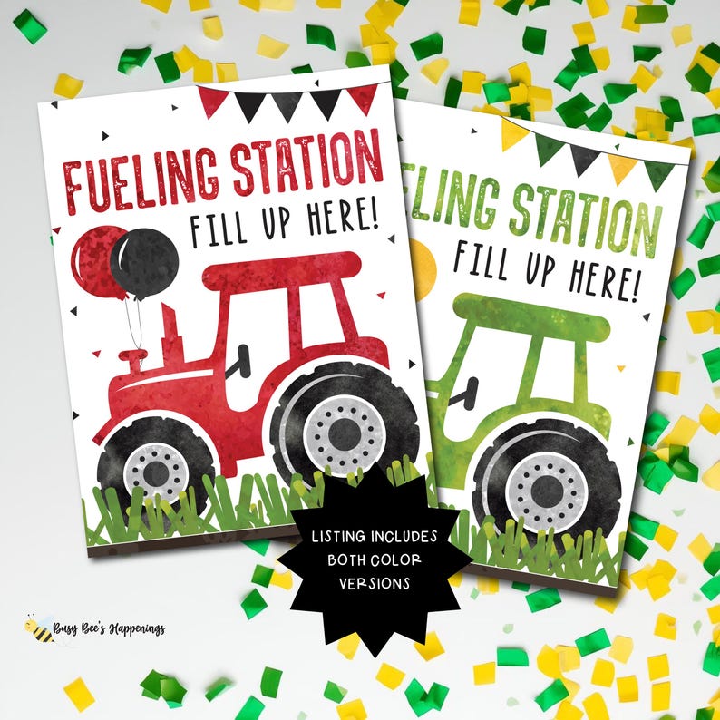 Green Tractor Birthday Signs: Red Tractor Party Decorations (Digital file)