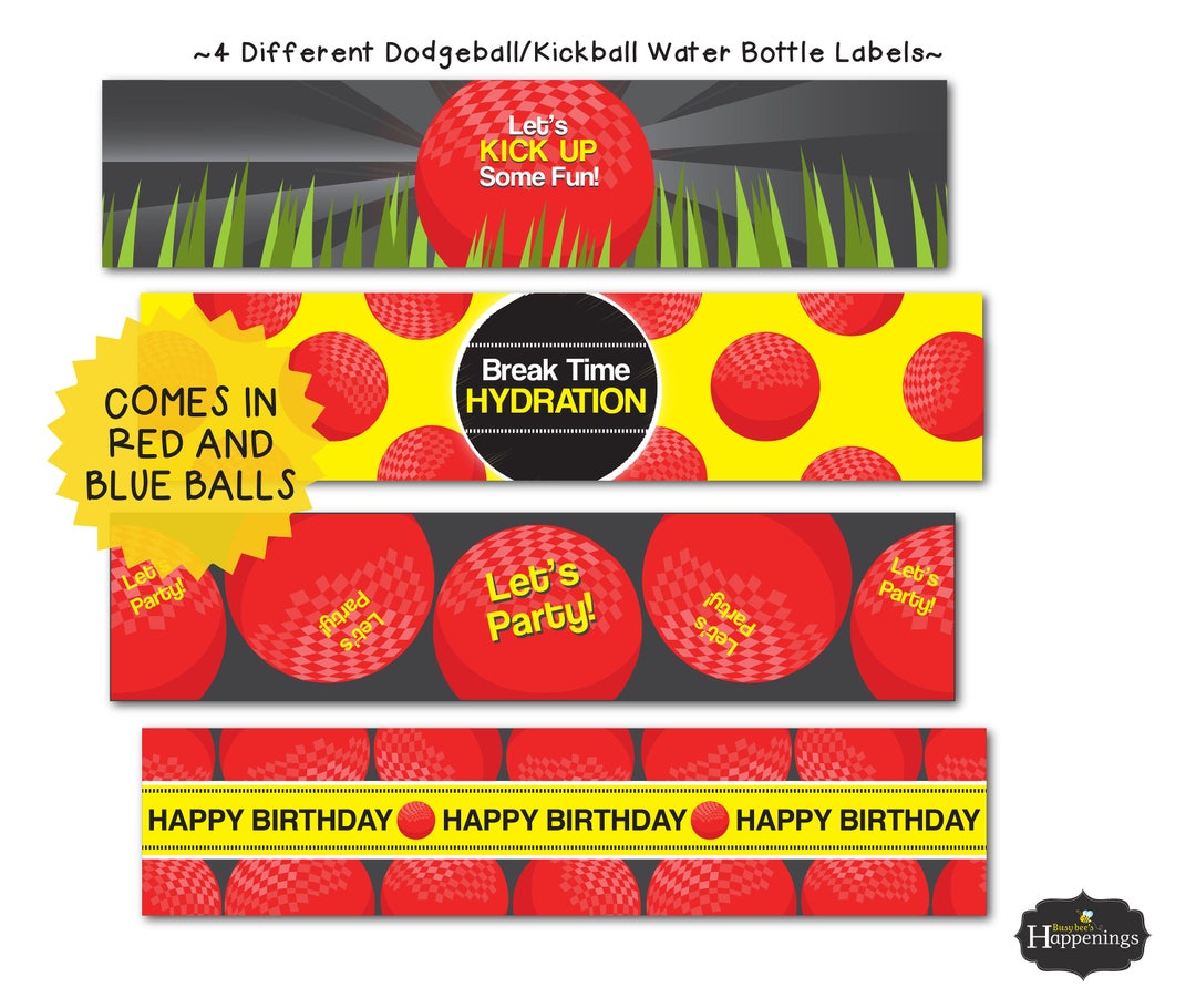 Kickball Water Bottle Labels Kickball Birthday Dodge Ball Water Bottle