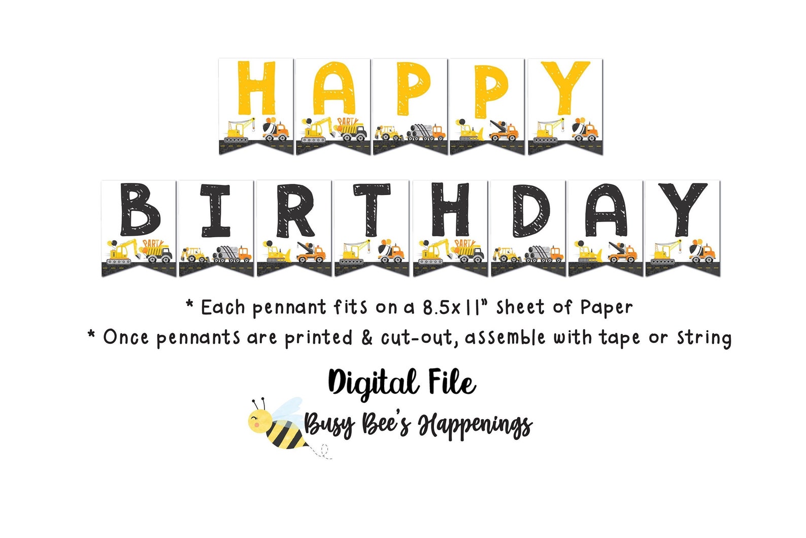 Construction Happy Birthday Banner Construction Birthday - Etsy