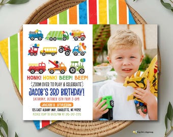 Transportation Birthday Invitation, Kids Vehicle Party Invite (Digital or Printed)
