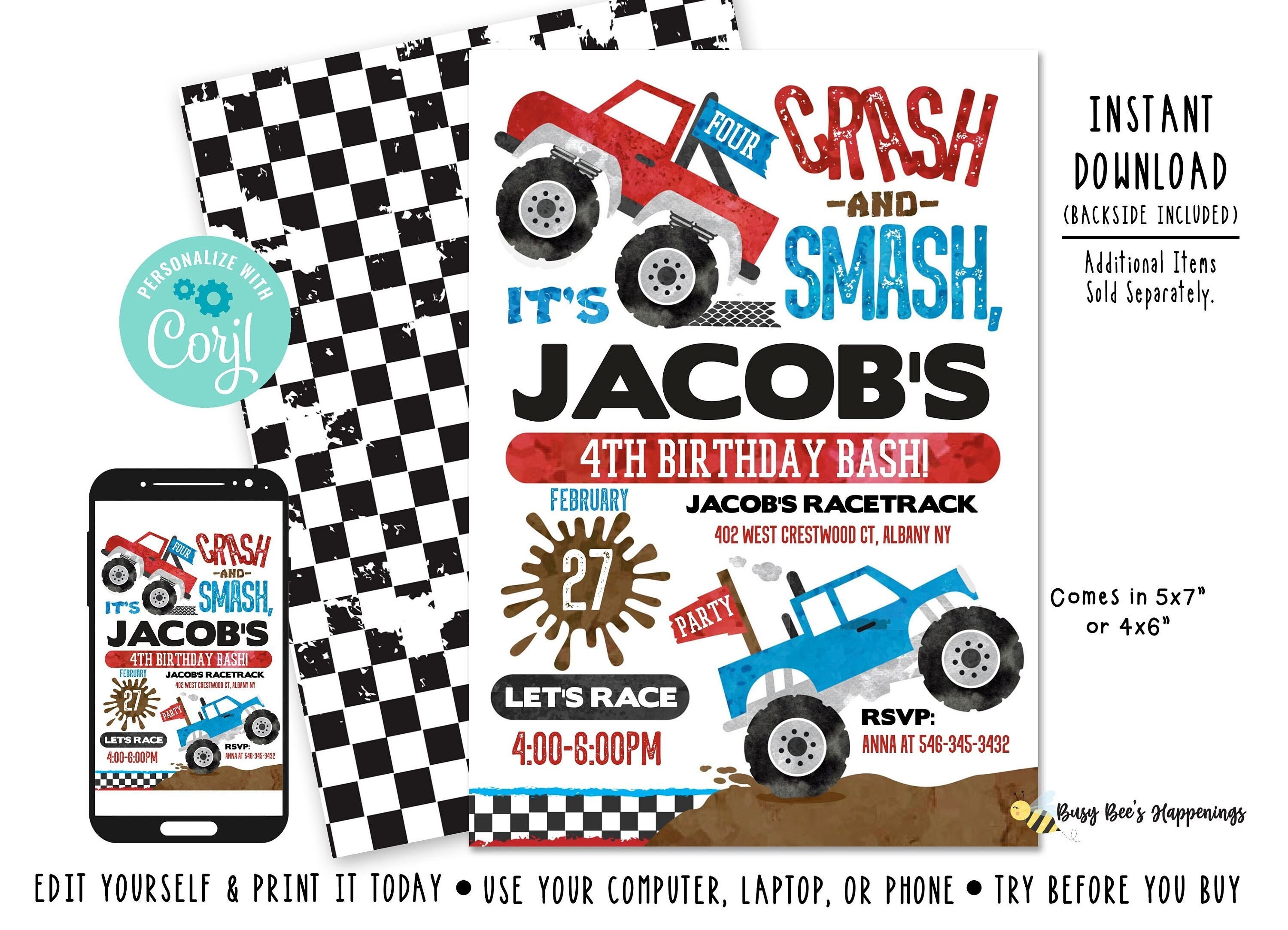 Monster Truck Birthday Invitation Monster Truck Invitation Etsy