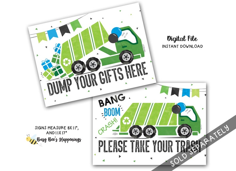 Garbage Truck Favor Tags Garbage Truck Birthday Trash Truck Etsy