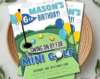 Invitación de cumpleaños de minigolf, fiesta infantil (descarga digital)