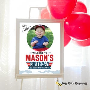 Fighter Jet Birthday Welcome Sign: Editable Pilot Party Decor (Digital) Photo Sign