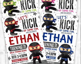 Ninja Birthday Party Invitation, Editable Martial Arts Invite, Red Ninja Birthday Party Blue Ninja Invite Ninja Party Invite Digital File