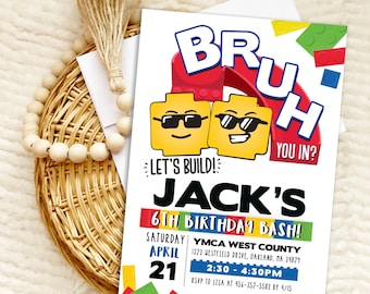 Editable Bruh Block Birthday Invitation: Building Blocks Party (Digital File 5x7" PDF)