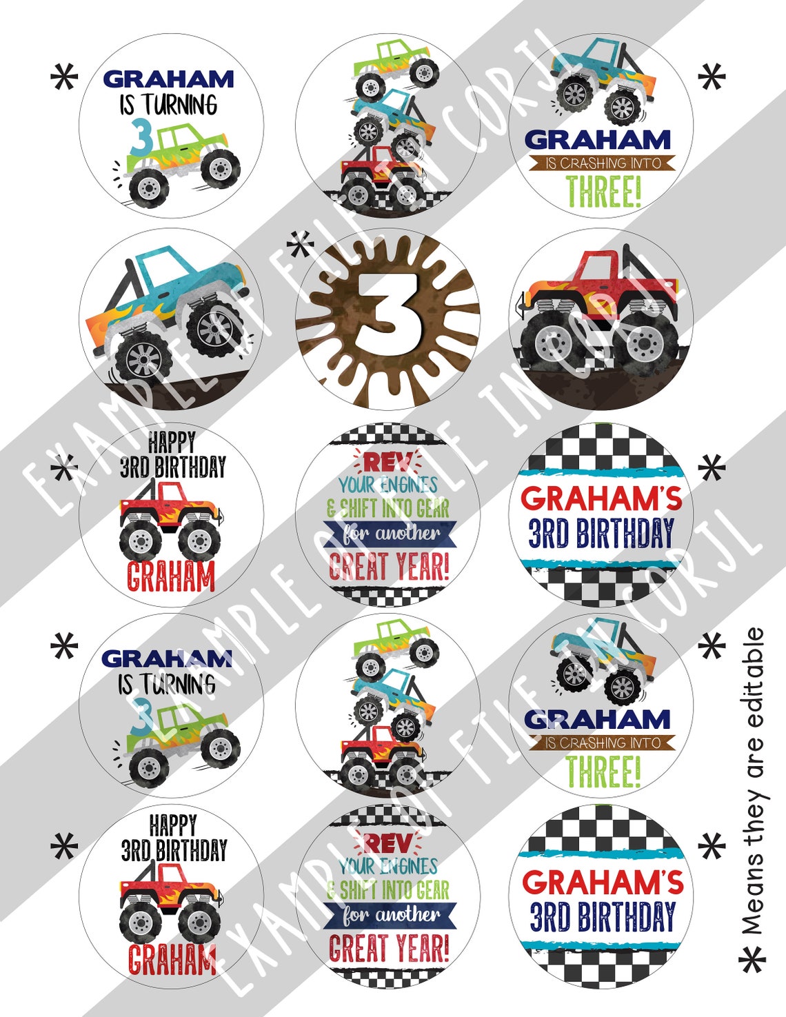 Monster Truck Birthday Cupcake Toppers Monster Truck Party | Etsy