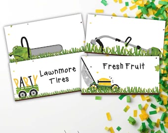 Lawnmower Birthday Party Food Tents: Yard Tools Theme (Digital File)