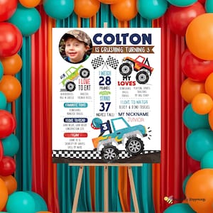 Monster Truck Birthday Milestone Sign | Editable Truck Party Decor (Digital Download)