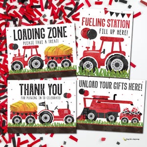 Green Tractor Birthday Signs: Red Tractor Party Decorations (Digital file)