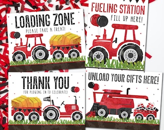 Roter Traktor Geburtstagsschilder: Grüner Traktor Partydekoration (Digitale Datei)