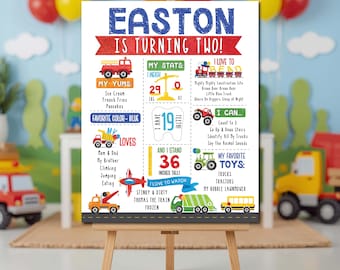 Transportation Birthday Milestone Sign: Cars and Trucks Stats Poster (Digital File)