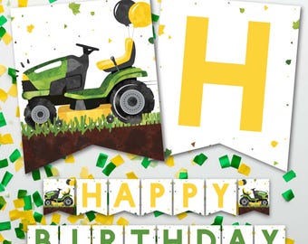 Lawnmower Birthday Banner, Farm Tractor Party Decor (Digital File)