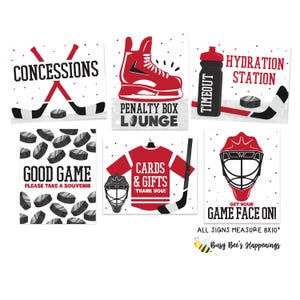 Rote Hockey-Geburtstagsschilder, Digitale Eislaufen-Partyschilder, Sportpartyschilder, Hockey-Dekorationen, Hockey-Geschenkanhänger Spiel Gesicht Digitale Datei