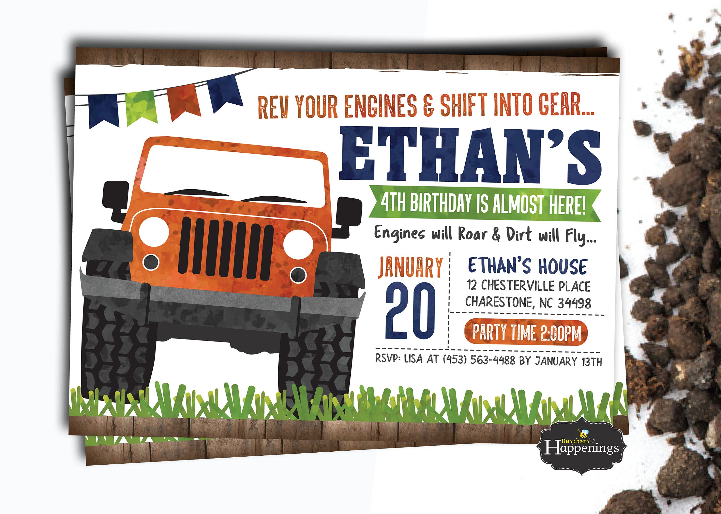 Jeep Birthday Invitation Truck Birthday Invitation Boy Etsy