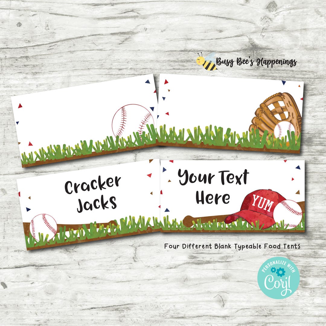 Editable Baseball Food Labels, Baseball Birthday Food Cards, Baseball ...