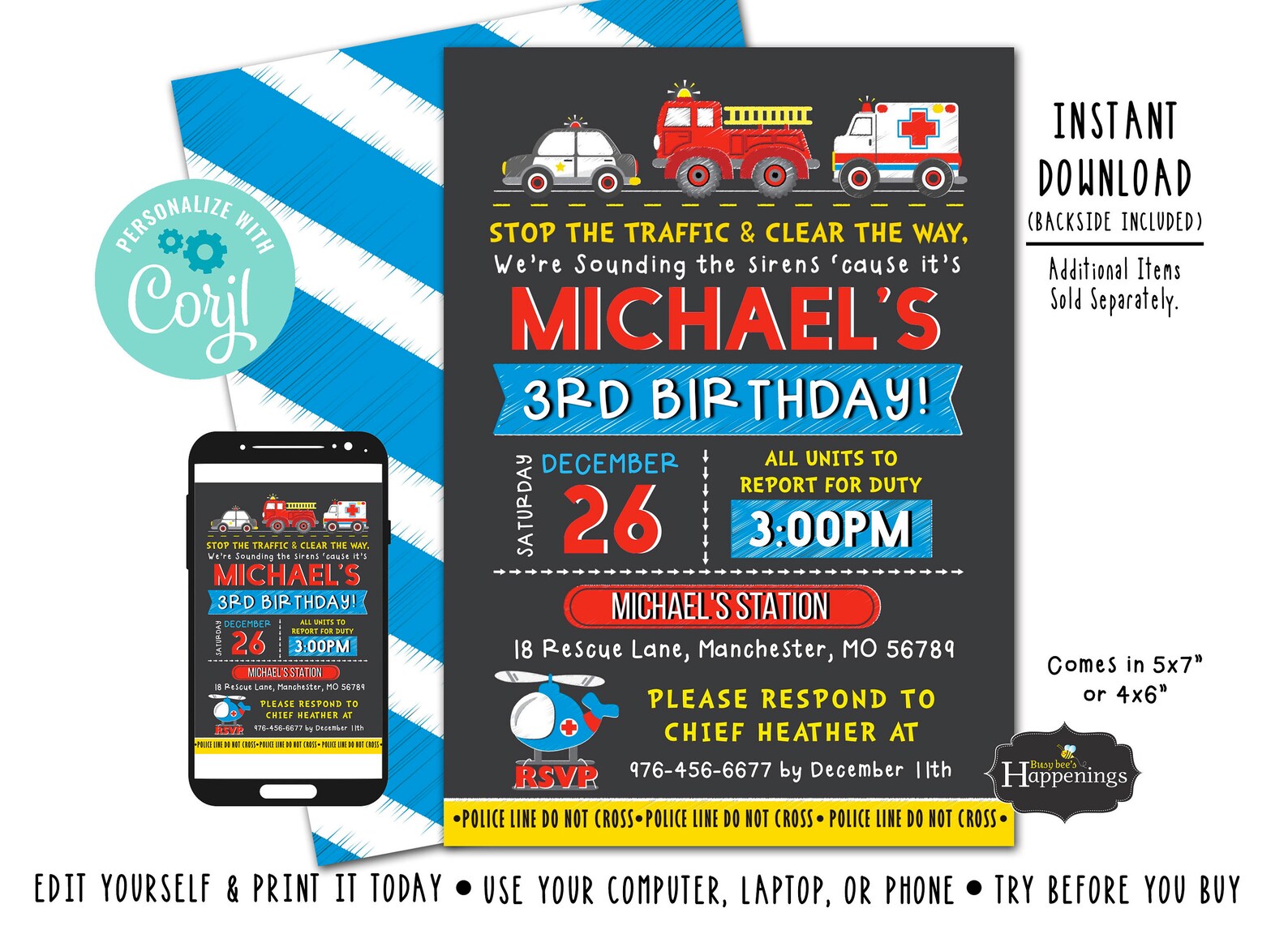 First Responders Birthday Invitation First Responders Invite | Etsy
